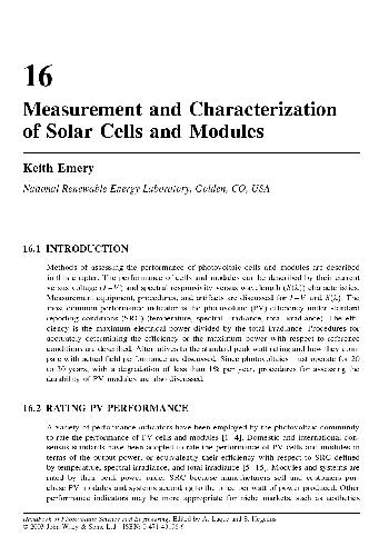 Measurement and Characterization of Solar Cells and Modules