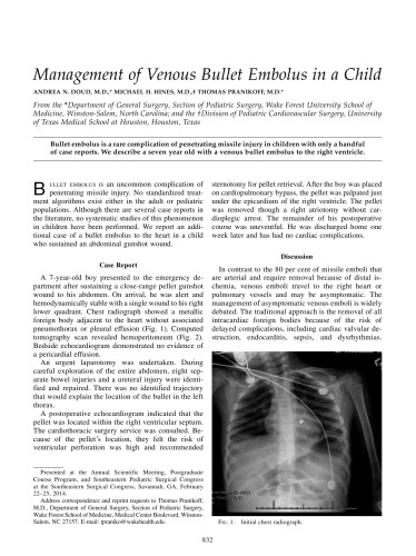 Management of Venous Bullet Embolus in a Child