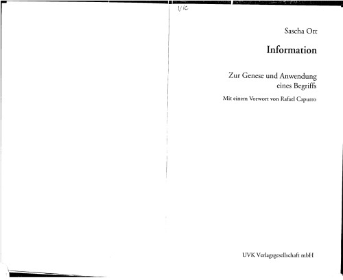 Information. Zur Genese und Anwendung eines Begriffs
