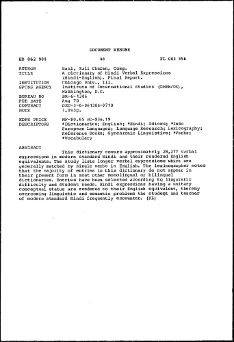 A Dictionary of Hindi Verbal Expressions