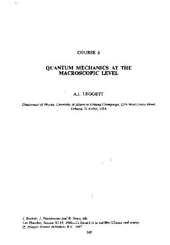 Leggett LesHouches Lecture Notes on QM at macro level