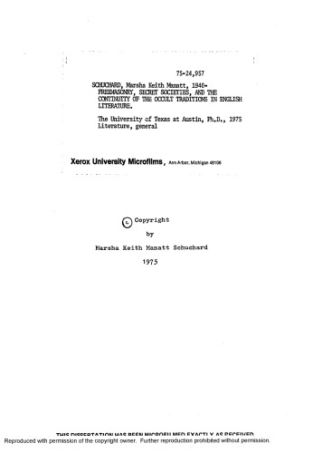 Freemasonry, Secret Societies, and the Continuity of the Occult Traditions in English Literature