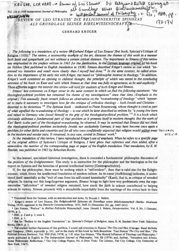 Review of Leo Strauss: Religionskritik Spinozas