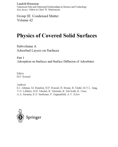 Adsorbed Layers on Surfaces. Part 1: Adsorption on Surfaces and Surface Diffusion of Adsorbates