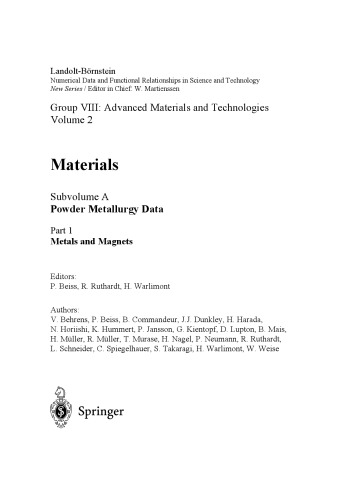 Powder Metallurgy Data: Part 1: Metals and Magnets