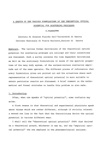 Nuclear Optical Model Potential: Proceedings of the Meeting Held in Pavia, April 8 and 9, 1976