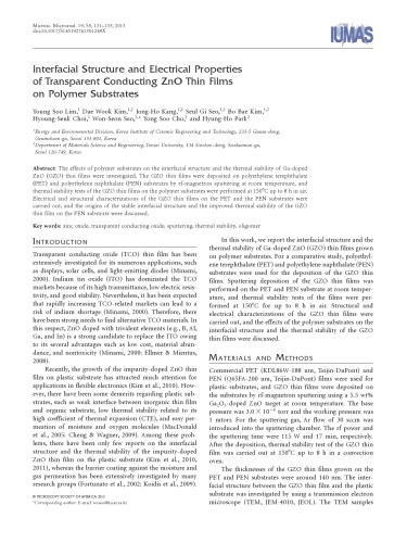[Article] Interfacial Structure and Electrical Properties of Transparent Conducting ZnO Thin Films on Polymer Substrates