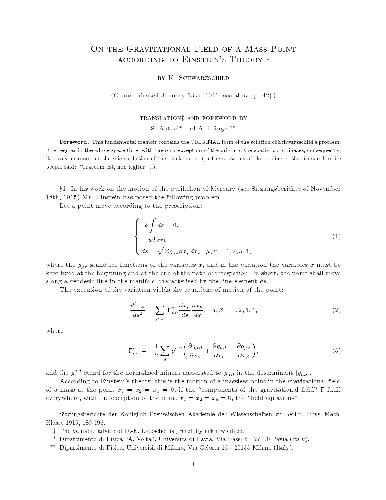 On the Gravitational Field of a Mass Point according to Einstein’s Theory