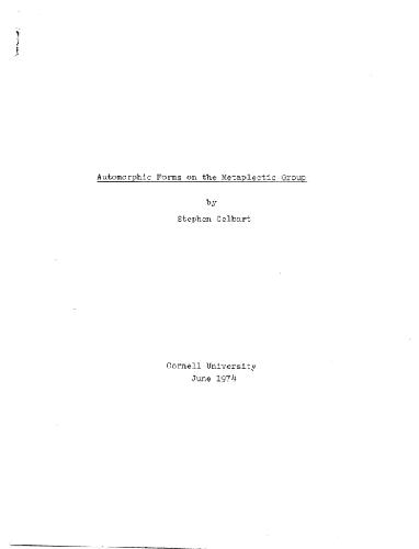 Stephen Gelbart. Automorphic Forms on the Metaplectic Group