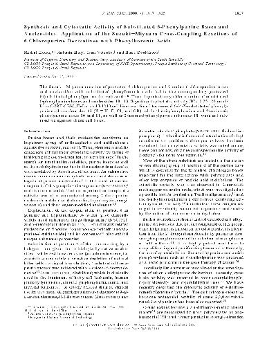 Synthesis and cytostatic activity of substituted 6-phenylpurine bases and nucleosides[c] Application of the Suzuki-Miyaura Cross-Coupling reactions of 6-chloropurine derivatives with phenylboronic acid