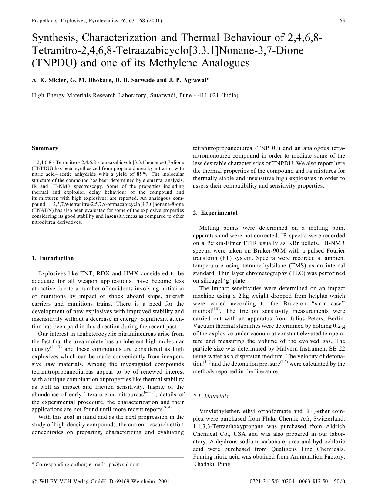 Synthesis, Characterization and Thermal Behaviour