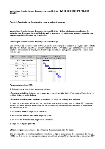 Curso de Microsoft Project Gratis: Ver códigos de estructura de descomposición del trabajo