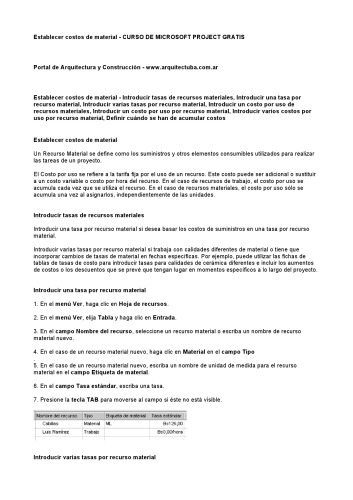 Curso de Microsoft Project Gratis: Establecer costos de material