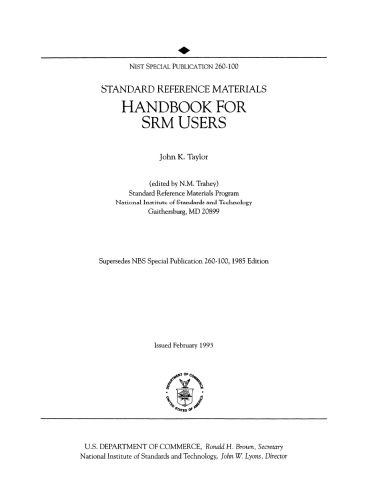 Standard Reference Materials: Handbook for SRM Users