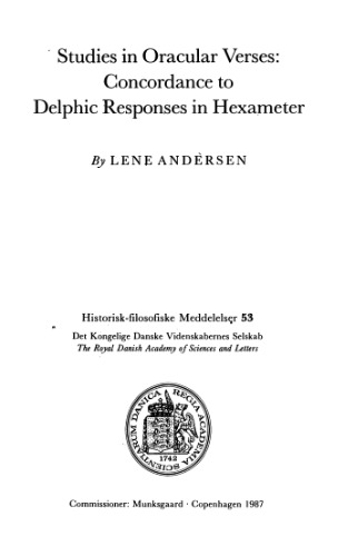 Studies in Oracular Verses: Concordance to Delphic Responses in Hexameter