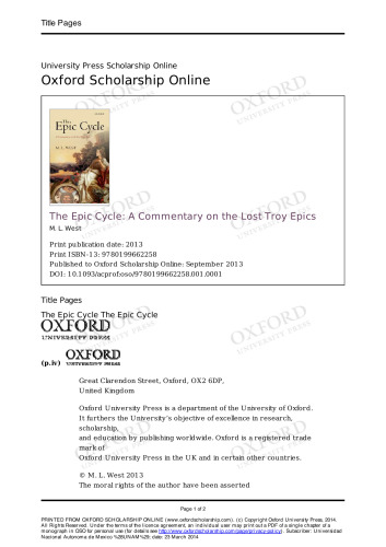 The Epic Cycle: A Commentary on the Lost Troy Epics