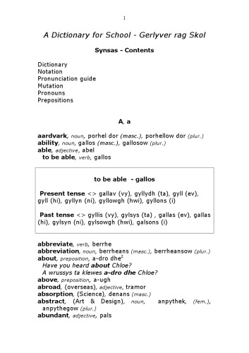 A Dictionary for School – Gerlyver rag Skol (Cornish)