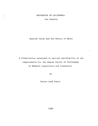 Spanish Verse and the Theory of Meter [PhD Dissertation]