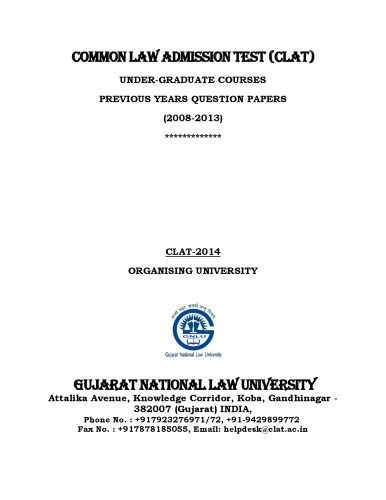 PREVIOUS YEARS COMMON LAW ADMISSION TEST (CLAT) QUESTION PAPERS (2008-2013)
