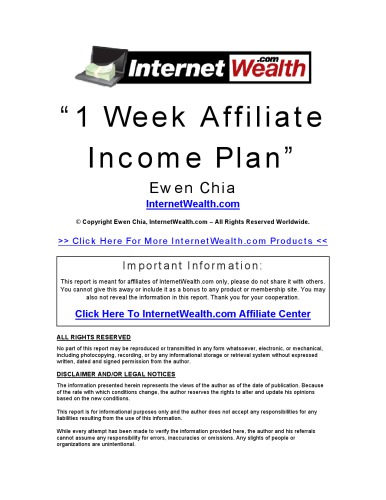 1 Week Affiliate Income Plan