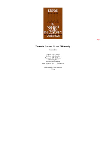 Essays in Ancient Greek Philosophy. Volume Two