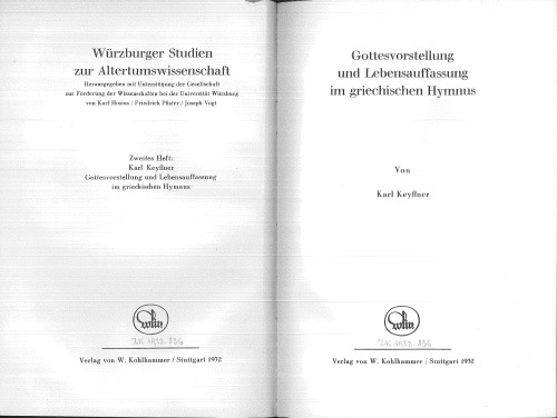 Gottesvorstellung und Lebensauffassung im griechischen Hymnus