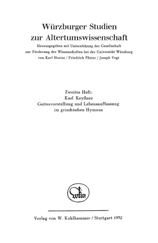 Gottesvorstellung und Lebensauffassung im griechischen Hymnus