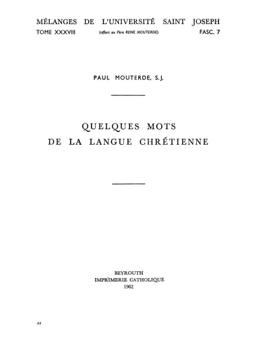 Quelques mots de la langue chrétienne
