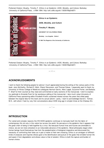 Ethics in an Epidemic: AIDS, Morality, and Culture