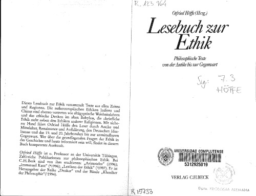 Lesebuch zur Ethik : philosophische Texte von der Antike bis zur Gegenwart