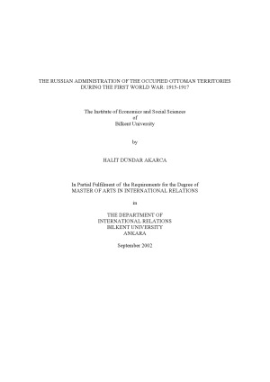 The russian administration of the occupied ottoman territories during the First World War  1915-1917