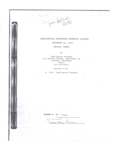 Presidential motorcade schematic listing, November 22, 1963, Dallas, Texas