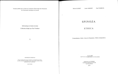 Spinoza Ethica. Concordances, Index, Listes de fréquences, Tables comparatives
