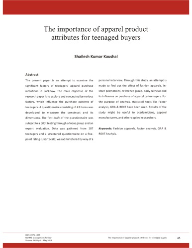 [Article] The Importance of Apparel Product Attributes for Teenaged Buyers