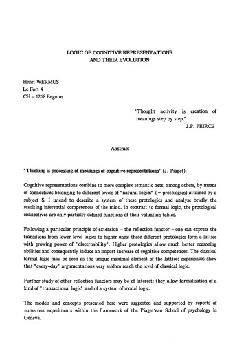 Logic of cognitive representations and their evolution