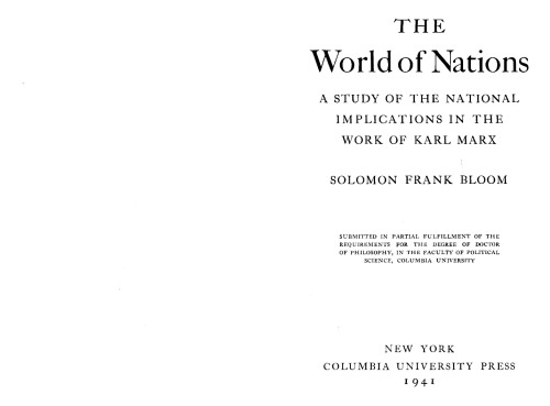 The World of Nations: A Study of the National Implications in the Work of Karl Marx