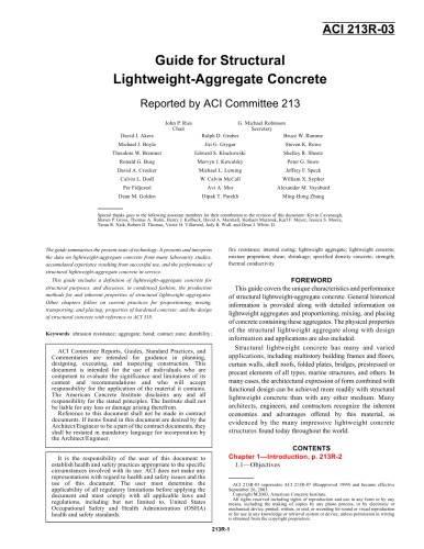 ACI 213R-03: Guide for Structural Lightweight-Aggregate Concrete
