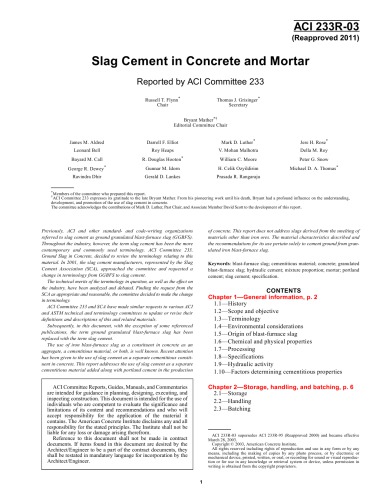 ACI 233R-03: Slag Cement in Concrete and Mortar (Reapproved 2011)