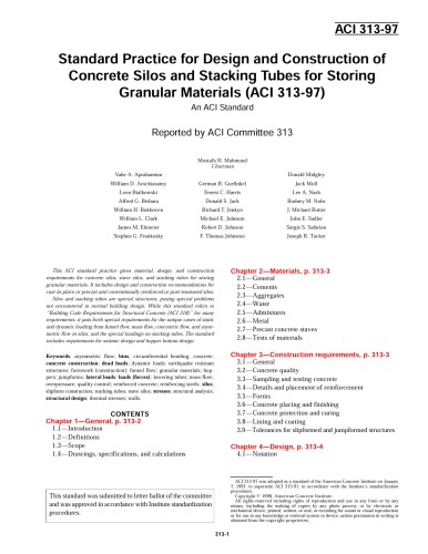 ACI 313-97: Standard Practice for Design and Construction of Concrete Silos & Stacking Tubes for Storing Granular Materials