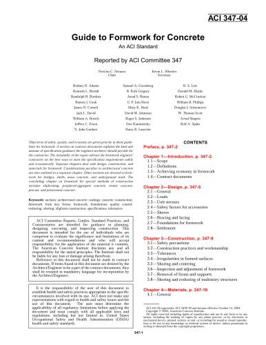 ACI 347-04: Guide to Formwork for Concrete