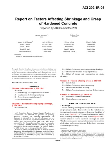 ACI 209.1R-05: Report on Factors Affecting Shrinkage and Creep of Hardened Concrete