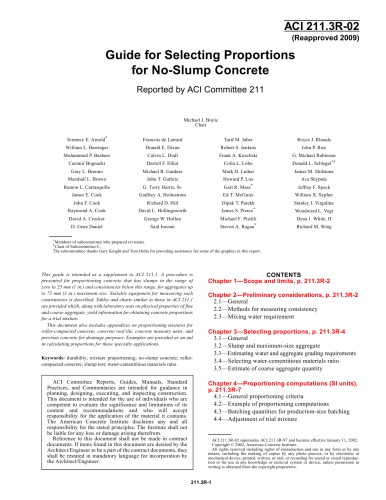 ACI 211.3R-02: Guide for Selecting Proportions for No-Slump Concrete (Reapproved 2009)