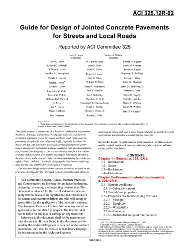 ACI 325.12R-02: Guide for Design of Jointed Concrete Pavements for Streets and Local Roads (Reapproved 2013)