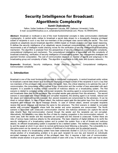 Security Intelligence for Broadcast:  Algorithmic Complexity