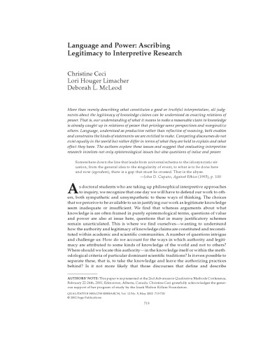 [Article] Language and Power: Ascribing Legitimacy to Interpretive Research