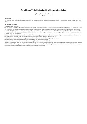 Naval Force to Be Maintained on the American Lakes