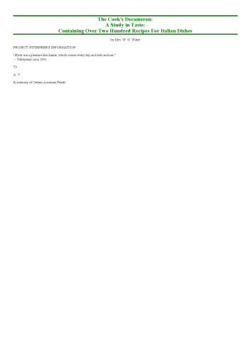 The Cook's Decameron: A Study in Taste: Containing Over Two Hundred Recipes For Italian Dishes