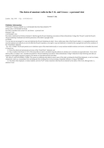 The Dawn of Amateur Radio in the U.K. And Greece: A Personal View