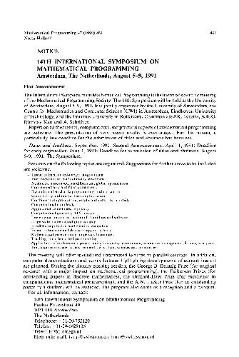 14th International Symposium on Mathematical Programming