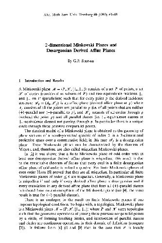 2-dimensional minkowski planes and desarguesian derived affine planes